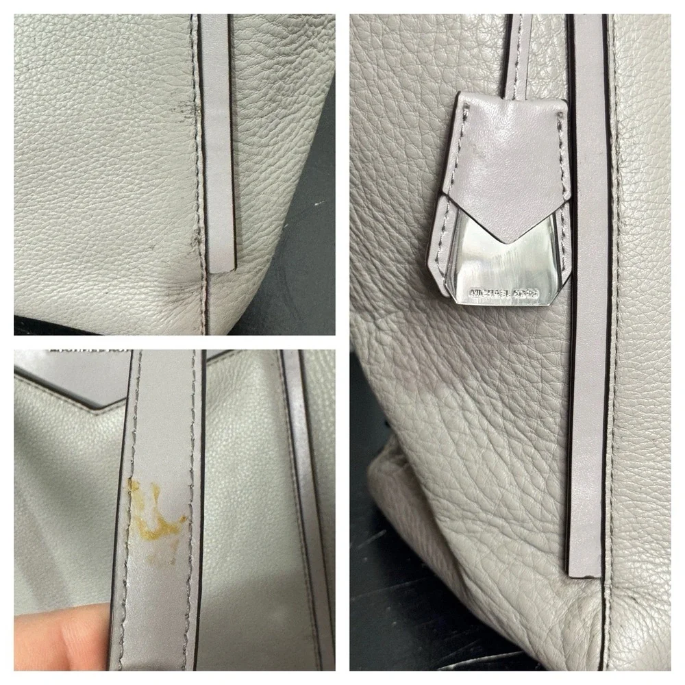 Michael Kors Pebbled‎ Leather Tote Shoulder Bag Grey Beige Office Quiet Luxury